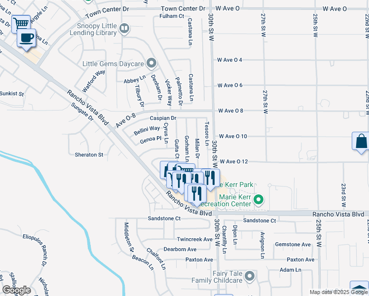 map of restaurants, bars, coffee shops, grocery stores, and more near 39829 Gorham Lane in Palmdale