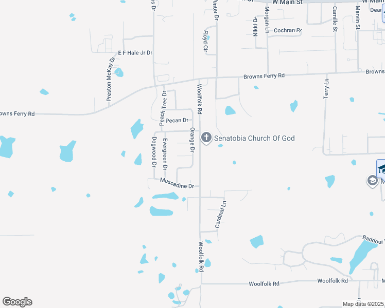 map of restaurants, bars, coffee shops, grocery stores, and more near Woolfolk Road in Senatobia