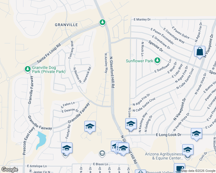 map of restaurants, bars, coffee shops, grocery stores, and more near 6814 East Devon Court in Prescott Valley