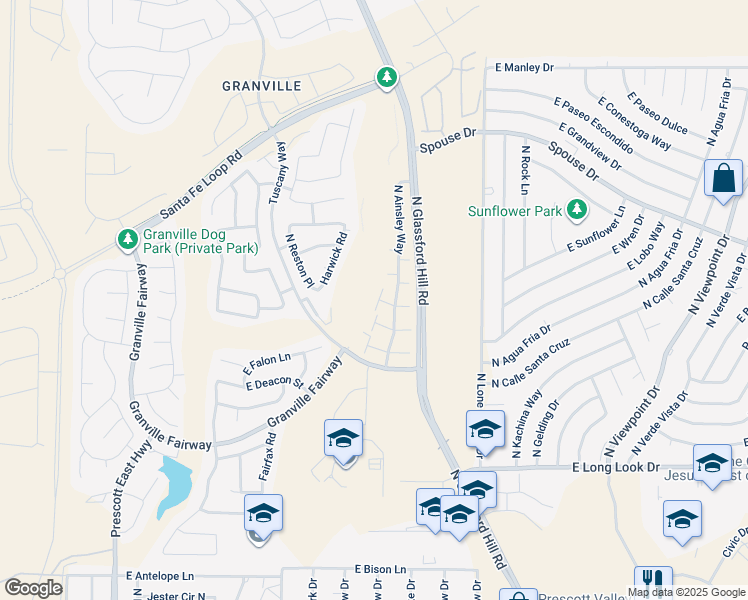 map of restaurants, bars, coffee shops, grocery stores, and more near 6749 East Devon Court in Prescott Valley