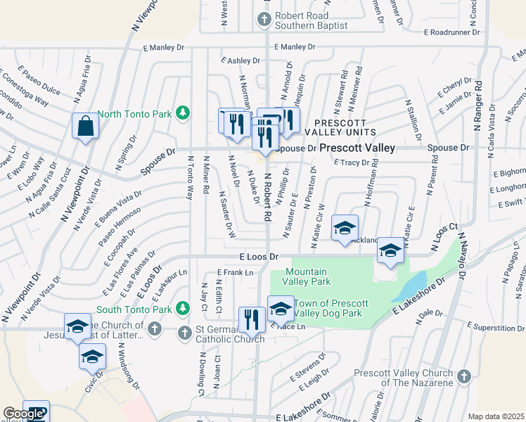 map of restaurants, bars, coffee shops, grocery stores, and more near 4416 North Duke Drive in Prescott Valley