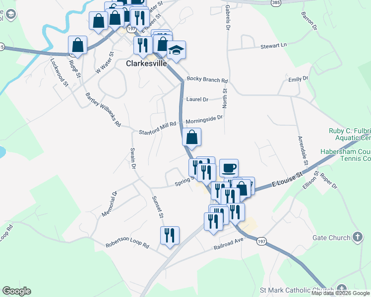 map of restaurants, bars, coffee shops, grocery stores, and more near 701 Old Historic U.S.441 in Clarkesville