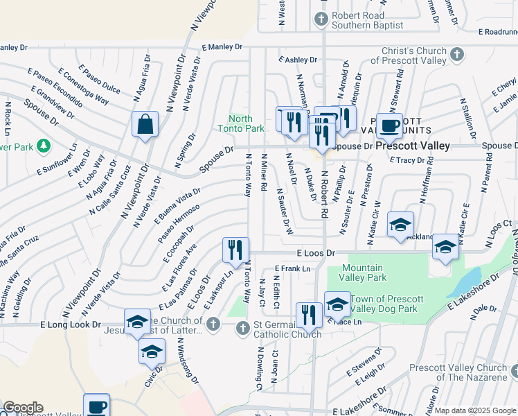 map of restaurants, bars, coffee shops, grocery stores, and more near 4400 N Miner Rd in Prescott Valley