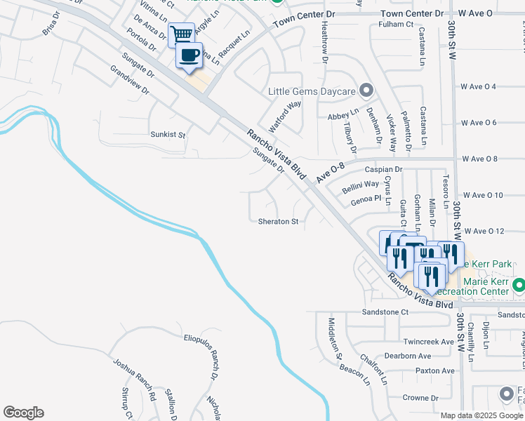 map of restaurants, bars, coffee shops, grocery stores, and more near 39921 Capland Drive in Palmdale