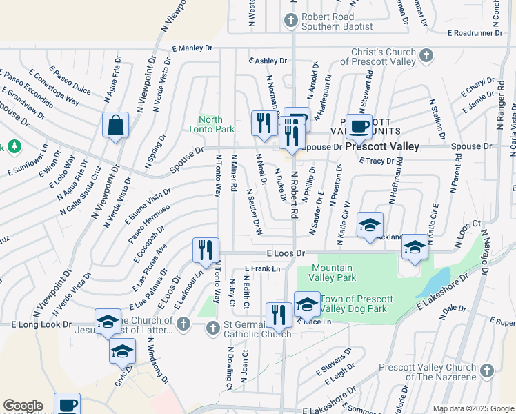 map of restaurants, bars, coffee shops, grocery stores, and more near 4401 N Sauter Drive West in Prescott Valley