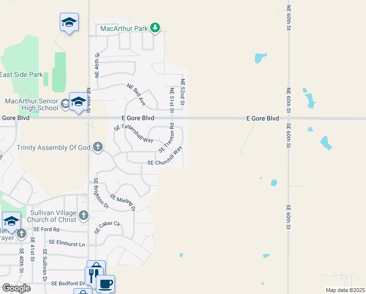 map of restaurants, bars, coffee shops, grocery stores, and more near 202 Southeast Heather Lane in Lawton