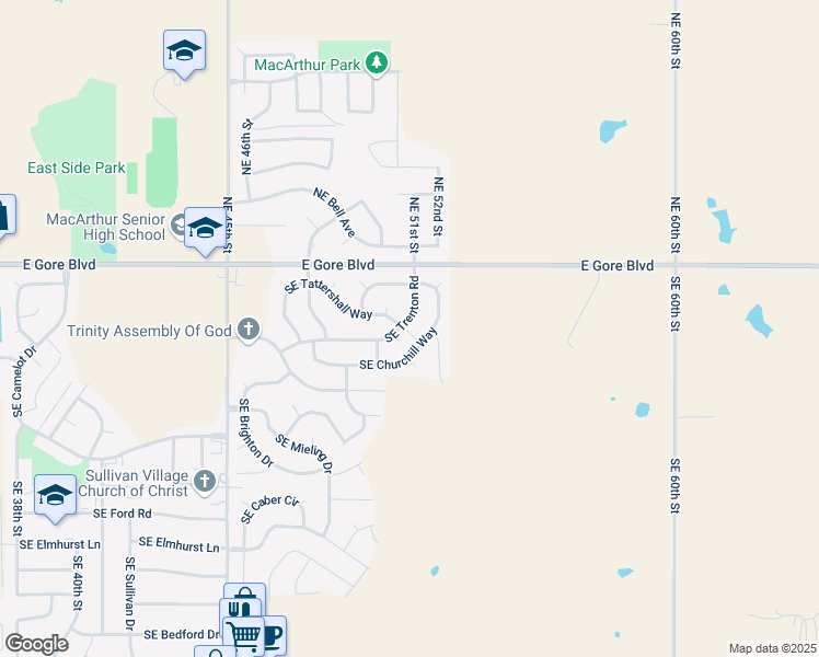 map of restaurants, bars, coffee shops, grocery stores, and more near 118 Southeast Trenton Road in Lawton