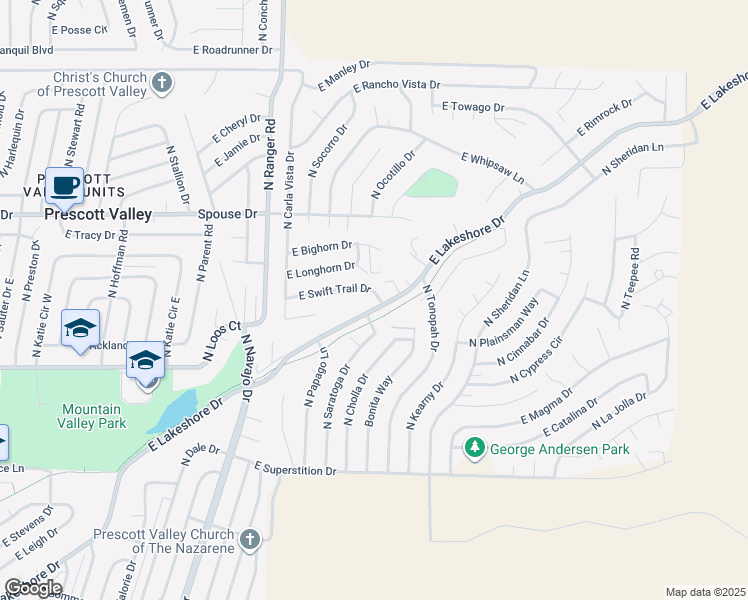 map of restaurants, bars, coffee shops, grocery stores, and more near 9265 East Swift Trail Drive in Prescott Valley