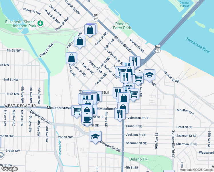 map of restaurants, bars, coffee shops, grocery stores, and more near 404 Well Street Northeast in Decatur
