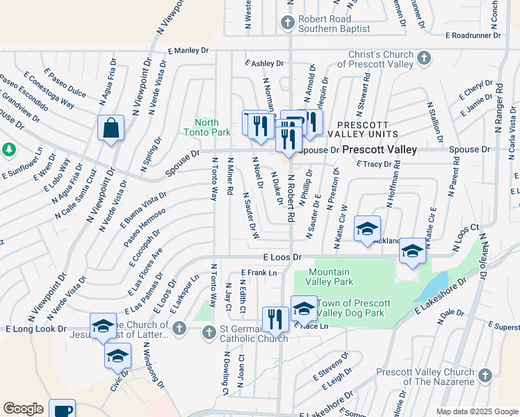 map of restaurants, bars, coffee shops, grocery stores, and more near 4401 North Sauter Drive West in Prescott Valley