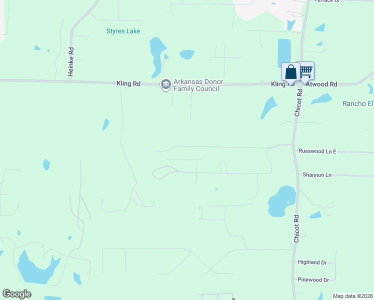 map of restaurants, bars, coffee shops, grocery stores, and more near 8419 Russwood Lane West in Saline County