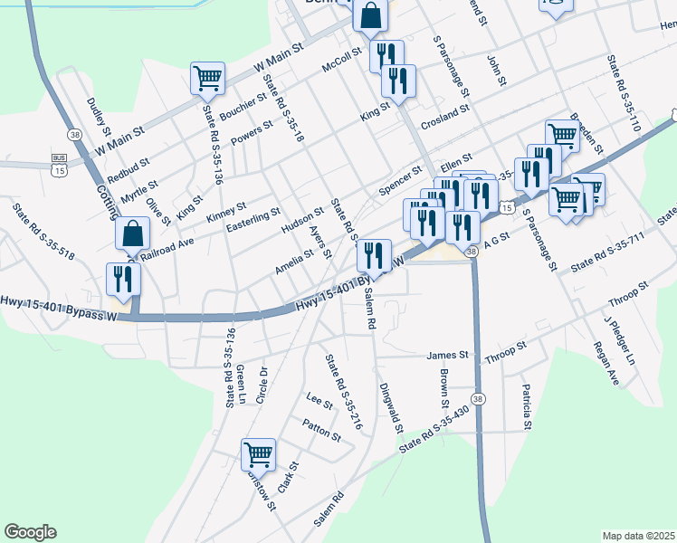 map of restaurants, bars, coffee shops, grocery stores, and more near 235 Highway 15-401 Bypass West in Bennettsville