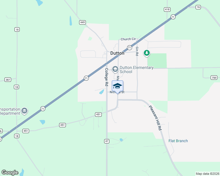 map of restaurants, bars, coffee shops, grocery stores, and more near 215 College Road in Dutton