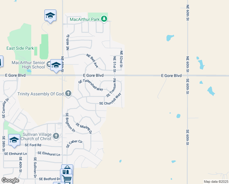 map of restaurants, bars, coffee shops, grocery stores, and more near 114 Southeast Trenton Road in Lawton