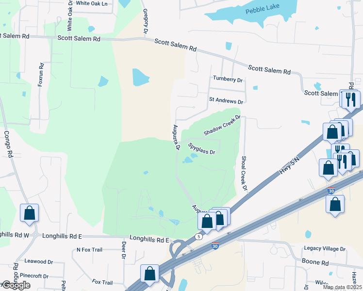 map of restaurants, bars, coffee shops, grocery stores, and more near 2715 Spyglass Drive in Benton