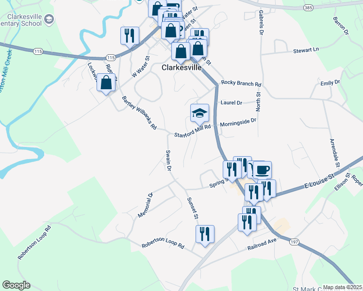 map of restaurants, bars, coffee shops, grocery stores, and more near in Clarkesville