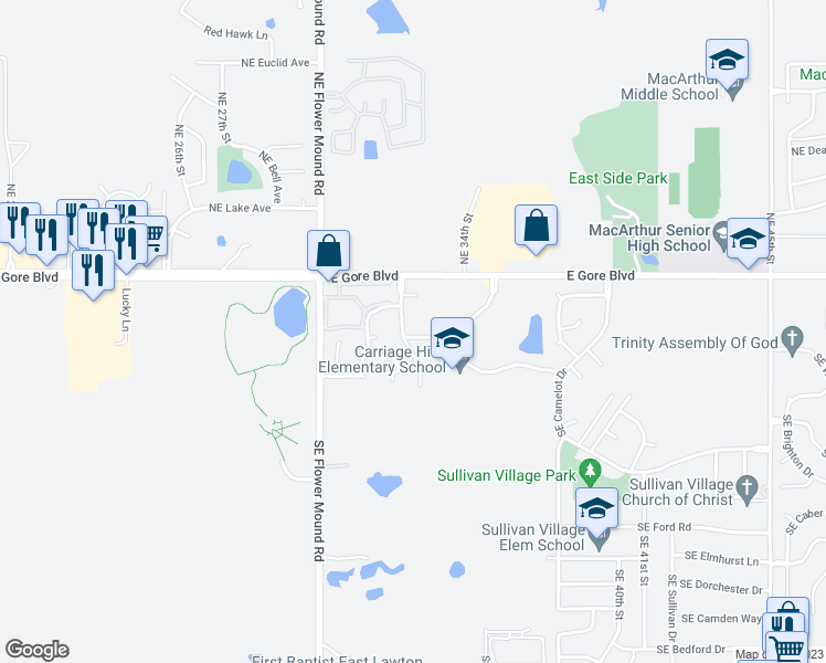 map of restaurants, bars, coffee shops, grocery stores, and more near 3204 Southeast Footman Lane in Lawton