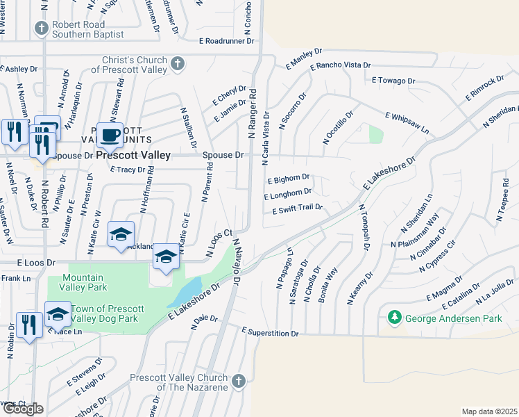 map of restaurants, bars, coffee shops, grocery stores, and more near 4391 North Ranger Road in Prescott Valley
