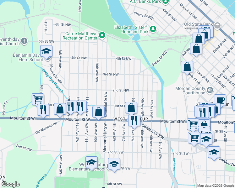 map of restaurants, bars, coffee shops, grocery stores, and more near 211 7th Avenue Northwest in Decatur