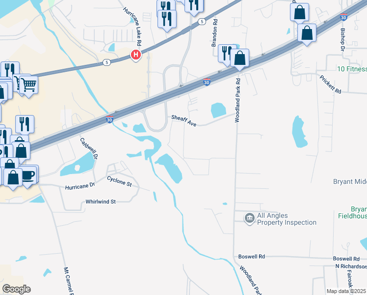 map of restaurants, bars, coffee shops, grocery stores, and more near Birdie Lane in Bryant