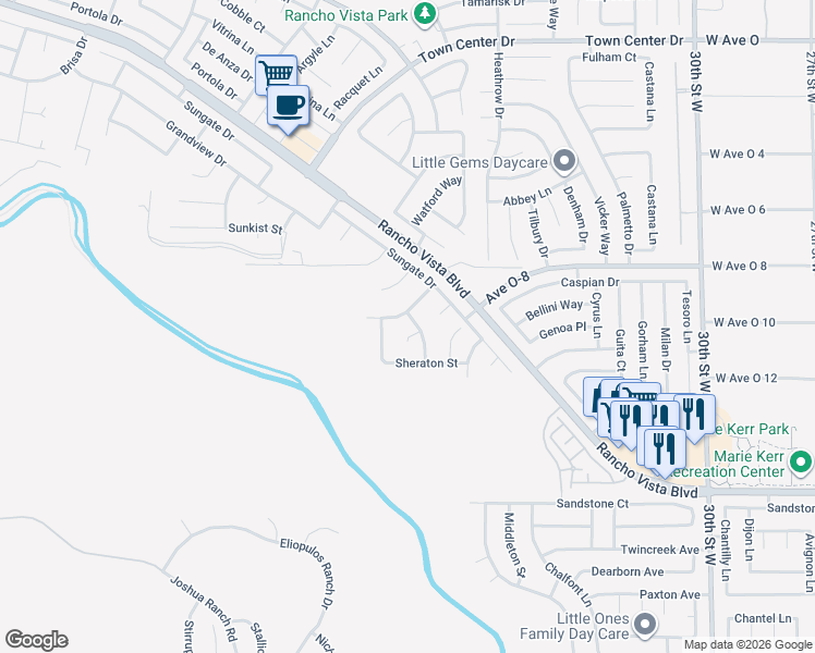 map of restaurants, bars, coffee shops, grocery stores, and more near 39921 Capland Drive in Palmdale