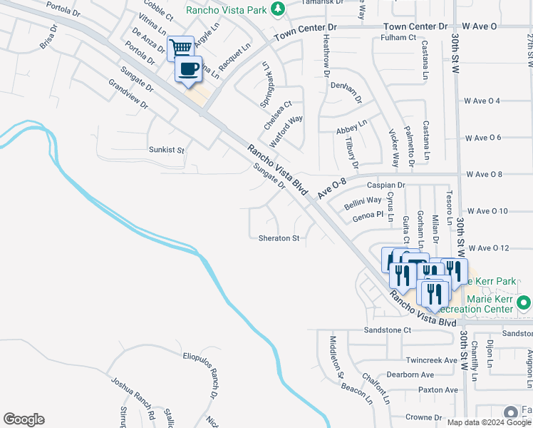 map of restaurants, bars, coffee shops, grocery stores, and more near 39951 Capland Drive in Palmdale