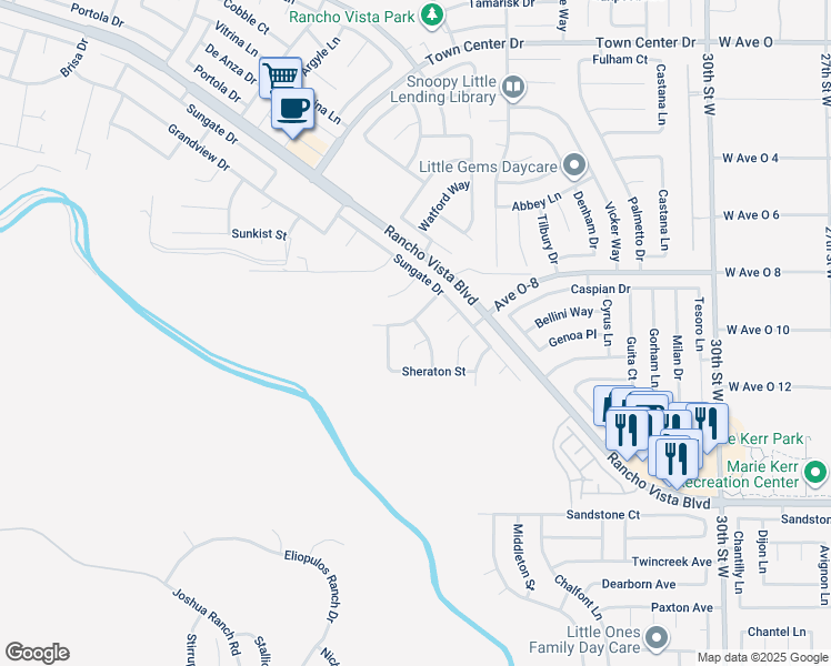 map of restaurants, bars, coffee shops, grocery stores, and more near 39951 Capland Drive in Palmdale