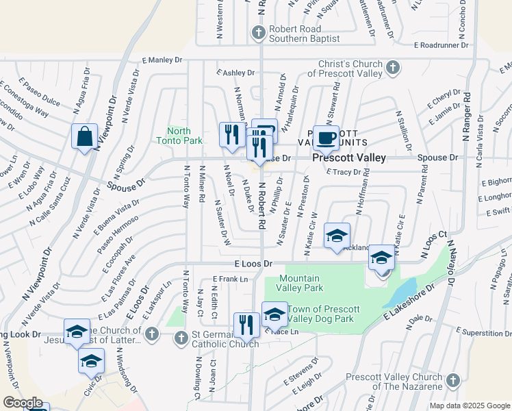 map of restaurants, bars, coffee shops, grocery stores, and more near 4416 North Duke Drive in Prescott Valley