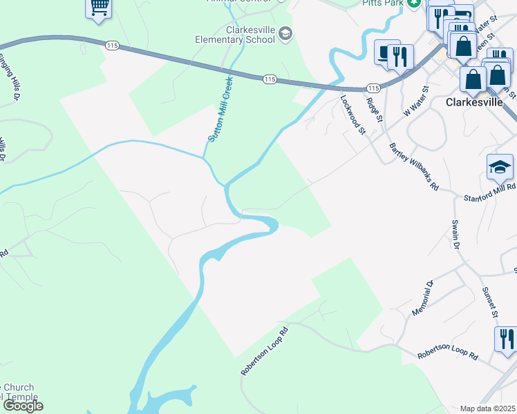 map of restaurants, bars, coffee shops, grocery stores, and more near Shoals Way in Clarkesville