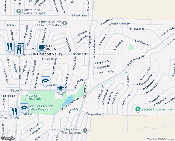 map of restaurants, bars, coffee shops, grocery stores, and more near 4391 North Ranger Road in Prescott Valley