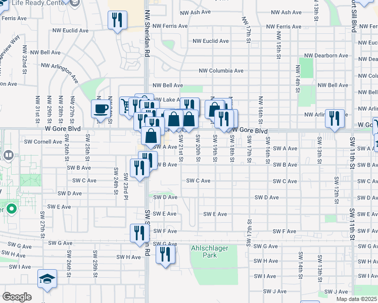 map of restaurants, bars, coffee shops, grocery stores, and more near 2001 Southwest A Avenue in Lawton