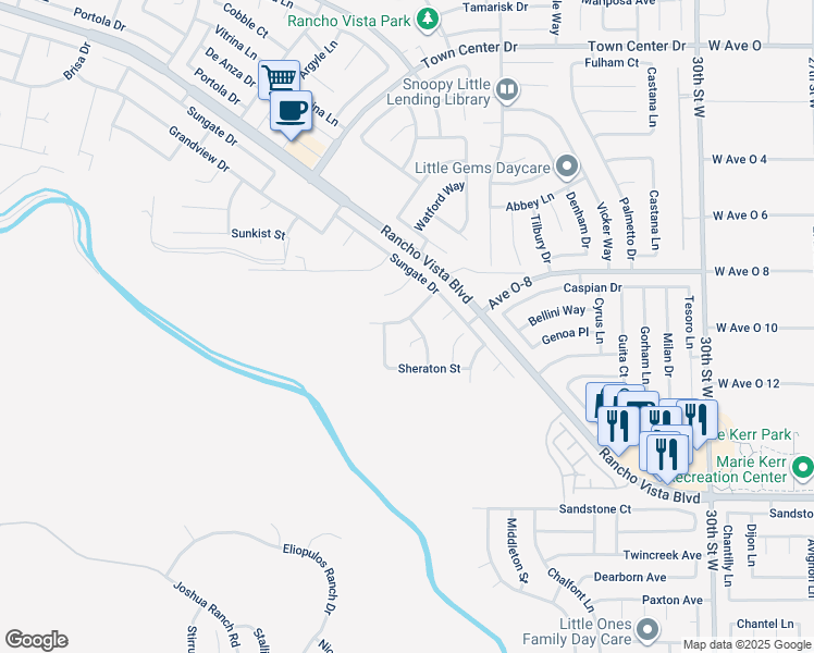 map of restaurants, bars, coffee shops, grocery stores, and more near 39957 Capland Drive in Palmdale