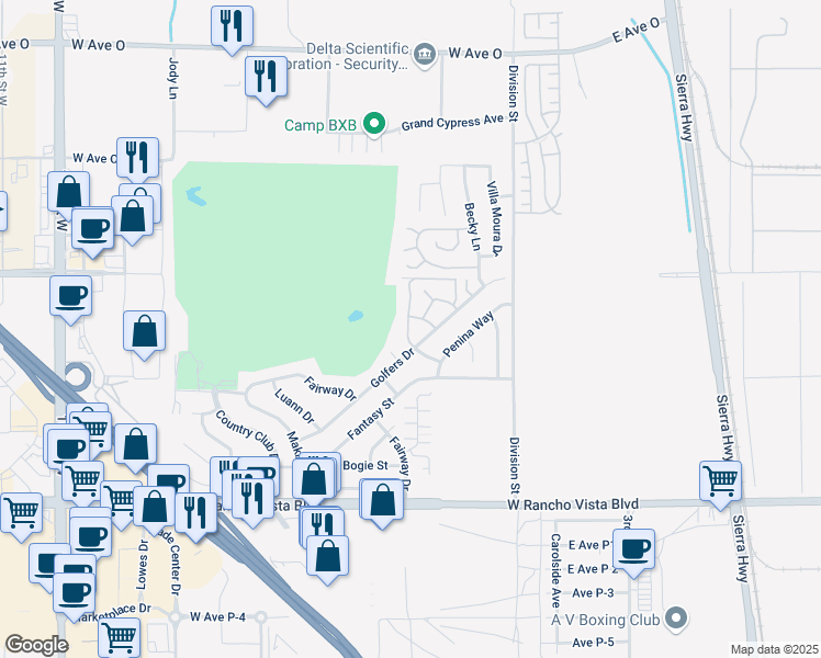 map of restaurants, bars, coffee shops, grocery stores, and more near 39951 Dyott Way in Palmdale