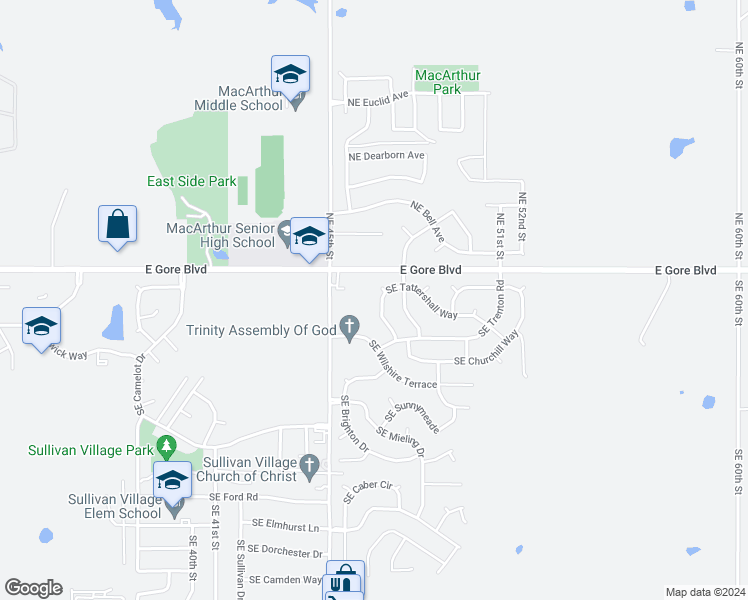 map of restaurants, bars, coffee shops, grocery stores, and more near 117 Southeast Tattershall Way in Lawton