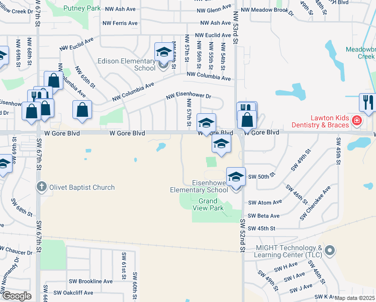 map of restaurants, bars, coffee shops, grocery stores, and more near 5702 West Gore Boulevard in Lawton