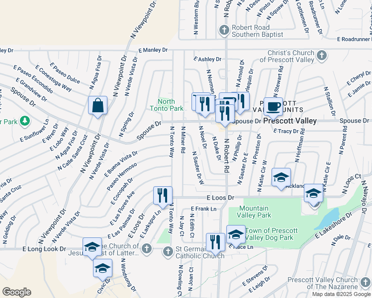 map of restaurants, bars, coffee shops, grocery stores, and more near 4483 North Miner Road in Prescott Valley