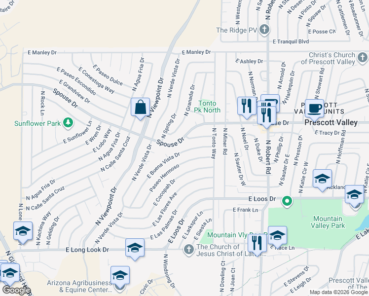 map of restaurants, bars, coffee shops, grocery stores, and more near 7860 East Buena Vista Drive in Prescott Valley