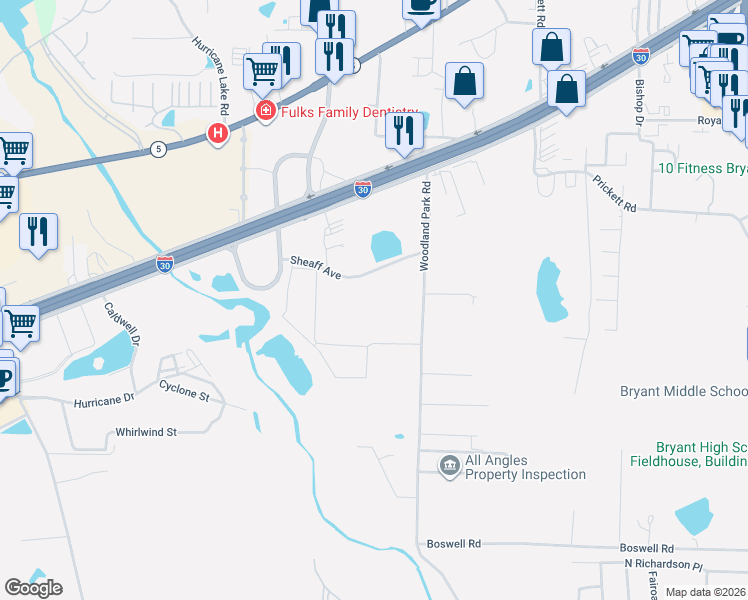 map of restaurants, bars, coffee shops, grocery stores, and more near 1411 Woodland Park Road in Benton