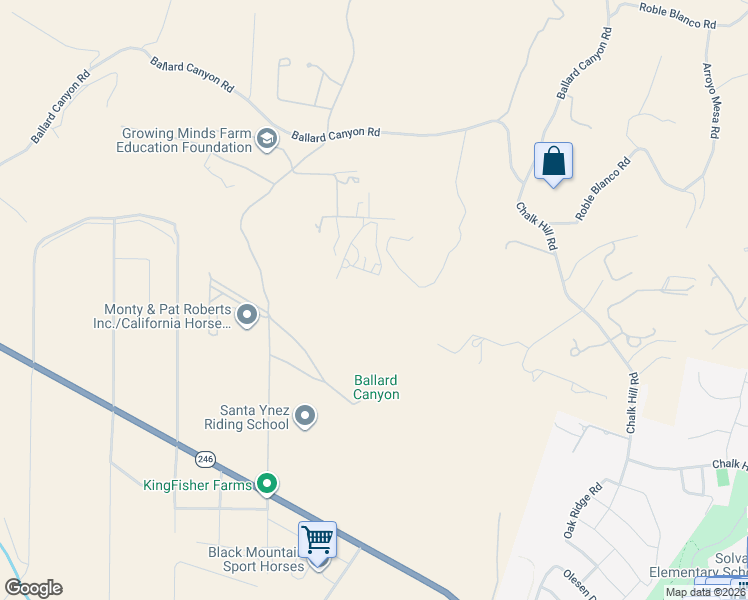 map of restaurants, bars, coffee shops, grocery stores, and more near 954 Ballard Canyon Road in Solvang