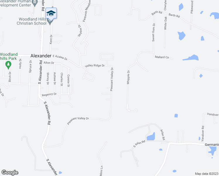 map of restaurants, bars, coffee shops, grocery stores, and more near 6049 Orange Valley Cove in Alexander