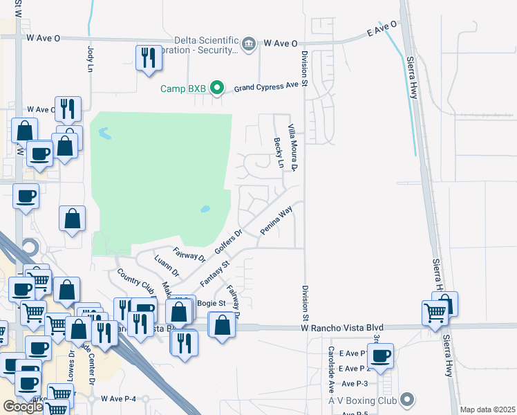 map of restaurants, bars, coffee shops, grocery stores, and more near 232 Joseph Lane in Palmdale