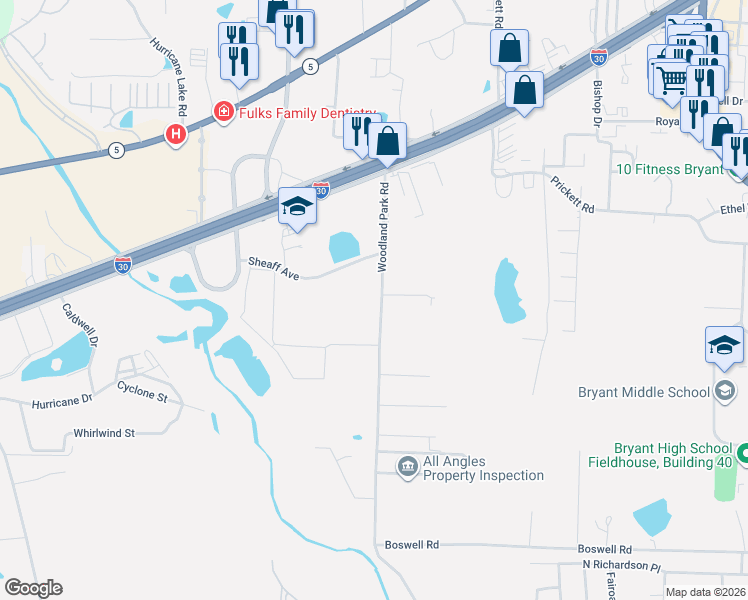 map of restaurants, bars, coffee shops, grocery stores, and more near 1411 Woodland Park Road in Benton