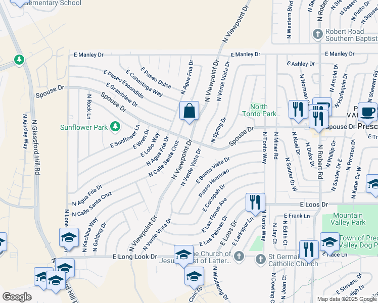 map of restaurants, bars, coffee shops, grocery stores, and more near 4501 North Viewpoint Drive in Prescott Valley