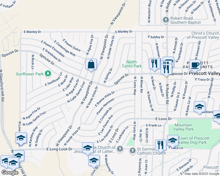 map of restaurants, bars, coffee shops, grocery stores, and more near 7735 Spouse Drive in Prescott Valley