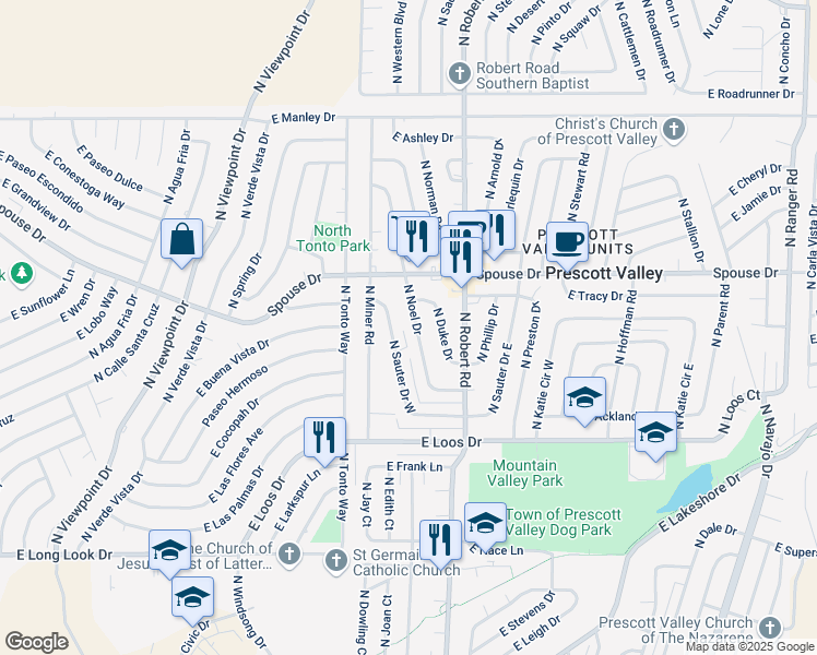 map of restaurants, bars, coffee shops, grocery stores, and more near 4500 North Noel Drive in Prescott Valley