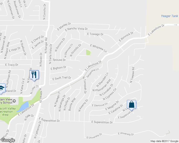 map of restaurants, bars, coffee shops, grocery stores, and more near 9400 East Serpentine Drive in Prescott Valley