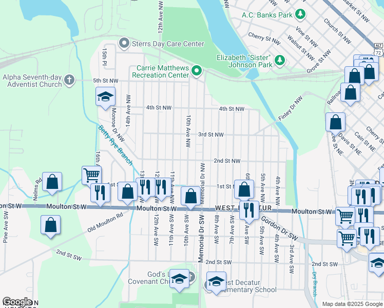 map of restaurants, bars, coffee shops, grocery stores, and more near 306 10th Avenue Northwest in Decatur