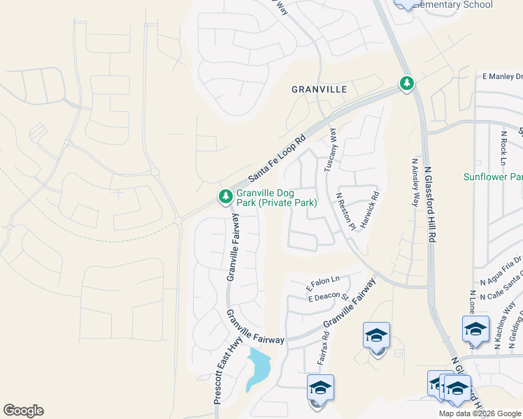 map of restaurants, bars, coffee shops, grocery stores, and more near 4525 Cambridge Avenue in Prescott Valley