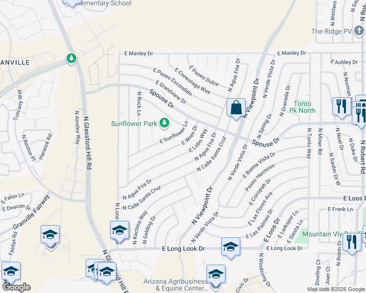 map of restaurants, bars, coffee shops, grocery stores, and more near 7301 East Wren Drive in Prescott Valley