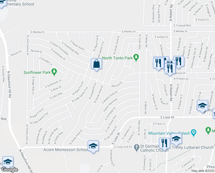 map of restaurants, bars, coffee shops, grocery stores, and more near 7665 Spouse Drive in Prescott Valley